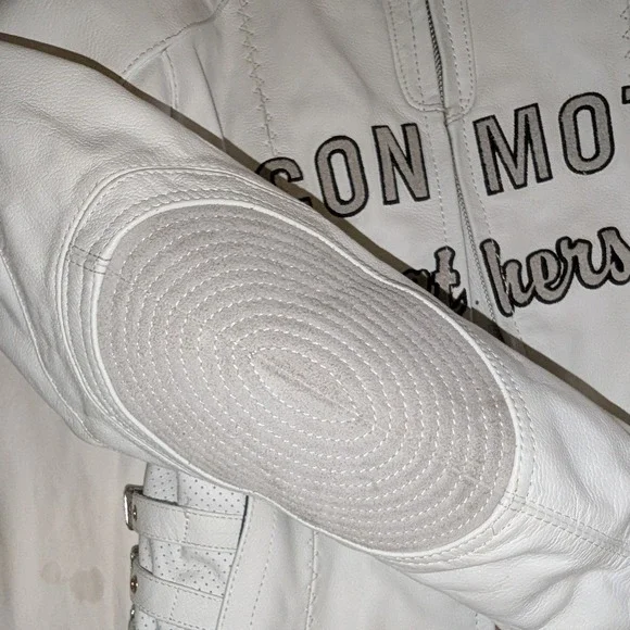Icon Moto Leathers White Leather Motorcycle Biker Riding Jacket Buckle Side Sm - Picture 16 of 16